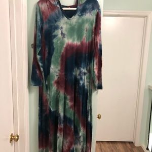 Earthbound gemstone tie dye hooded maxi dress-BOHO